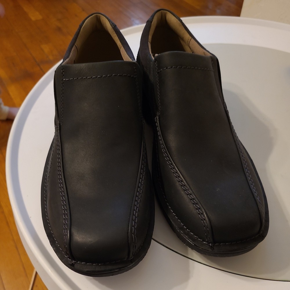 Clarks Bradley Step Slip On Black Leather Shoes Men’s Size 12 NEW