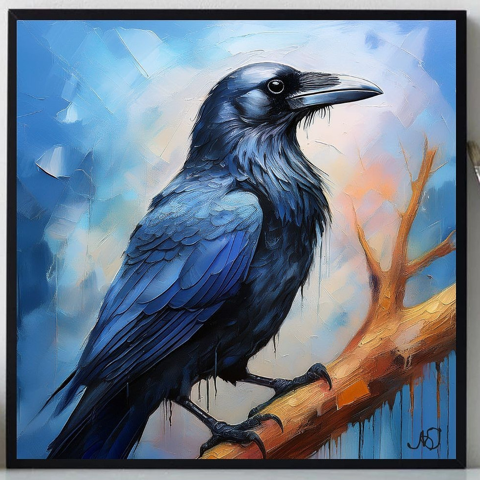 ORIGINAL Oil PAINTING on Canvas Raven Textured Artwork 12x12 in Custom Order