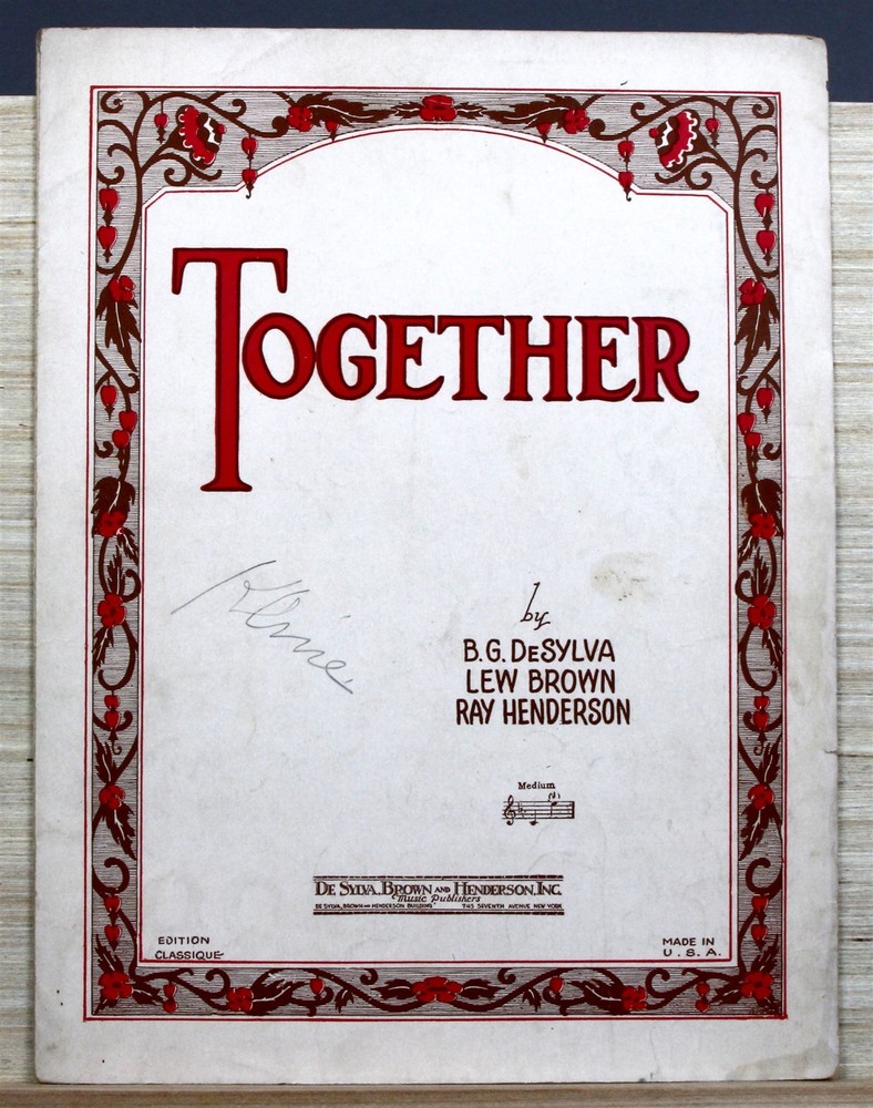 1927 TOGETHER by DeSylva/Brown/Henderson Piano/Vocal/Uke Sheet Music