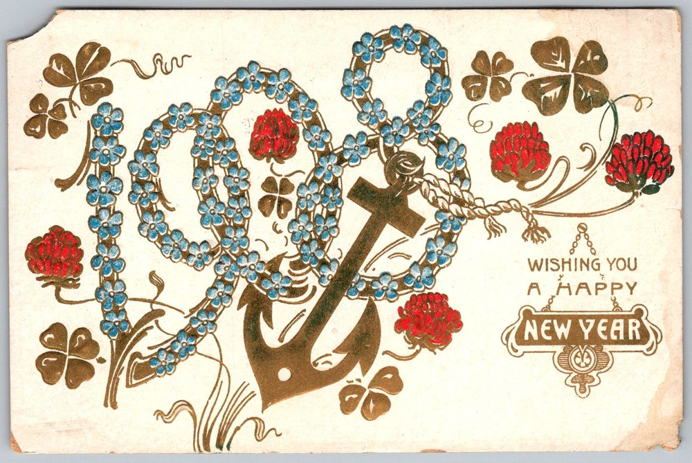 Antique Postcard Anchor Floral Wreath Topeka, KS 1910s