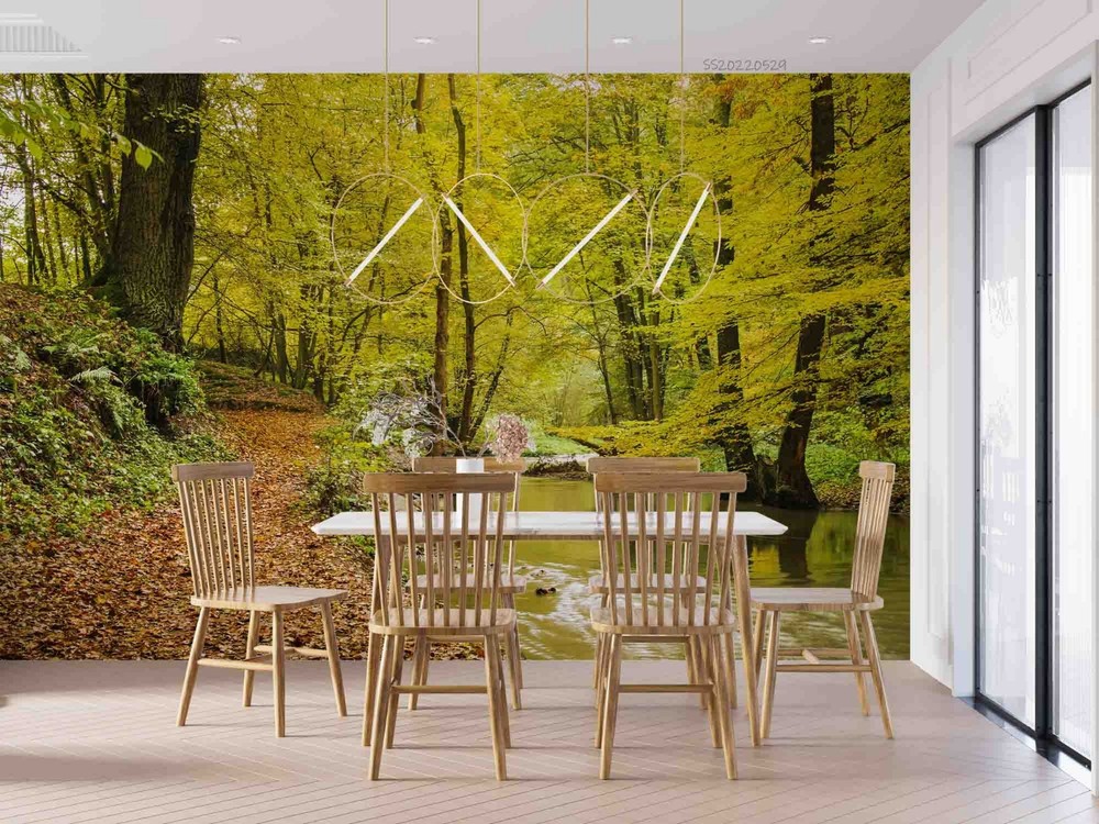 3D Forest River Autumn Landscape Wall Murals Wallpaper Murals Wall Sticker
