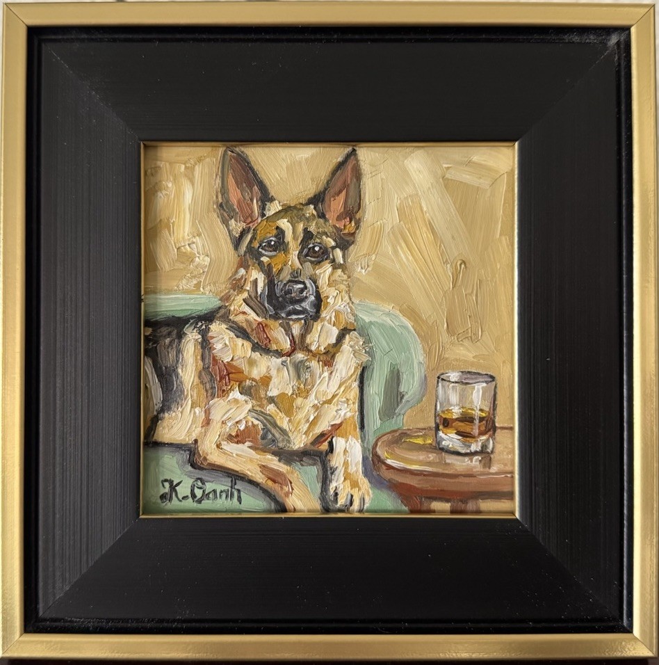 ORIGINAL OIL PAINTING GERMAN SHEPHERD DOG PORTRAIT SIGNED FRAMED 4x4