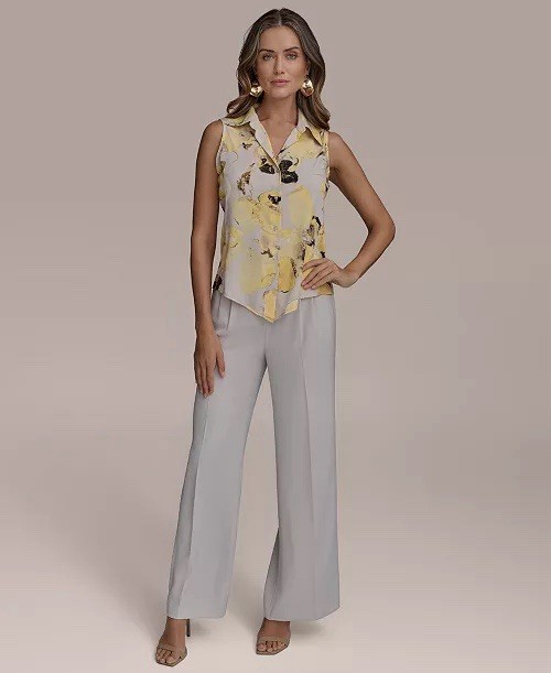 Donna Karan New York Petite Sleeveless Button Front Floral Blouse Shell PXL NWT