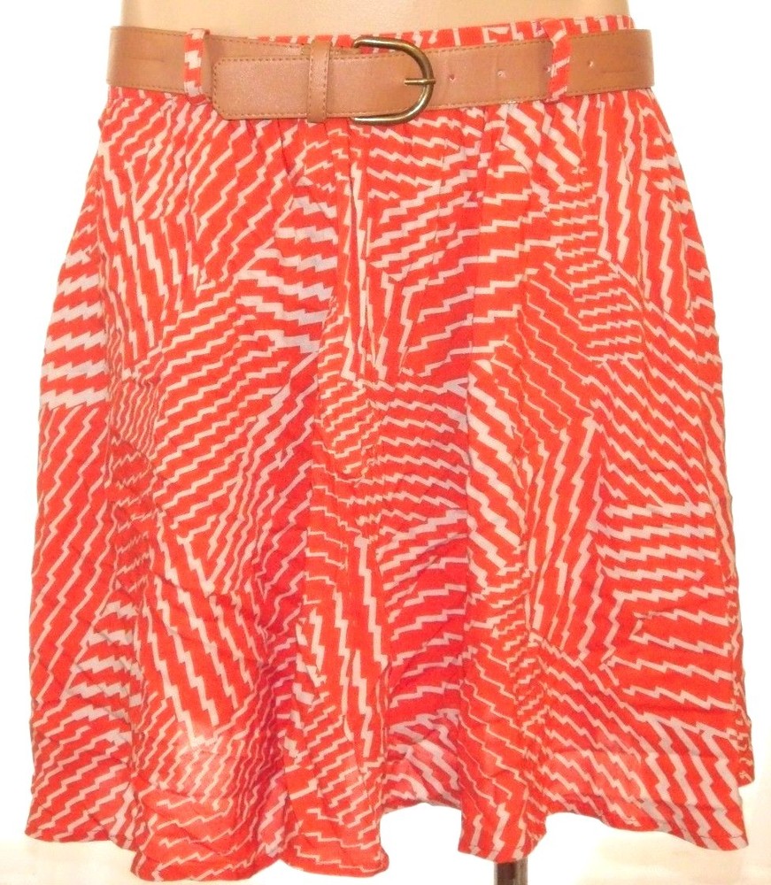 Xhilaration Large Abstract Belted A-Line Skater Mini Skirt in Size L-image