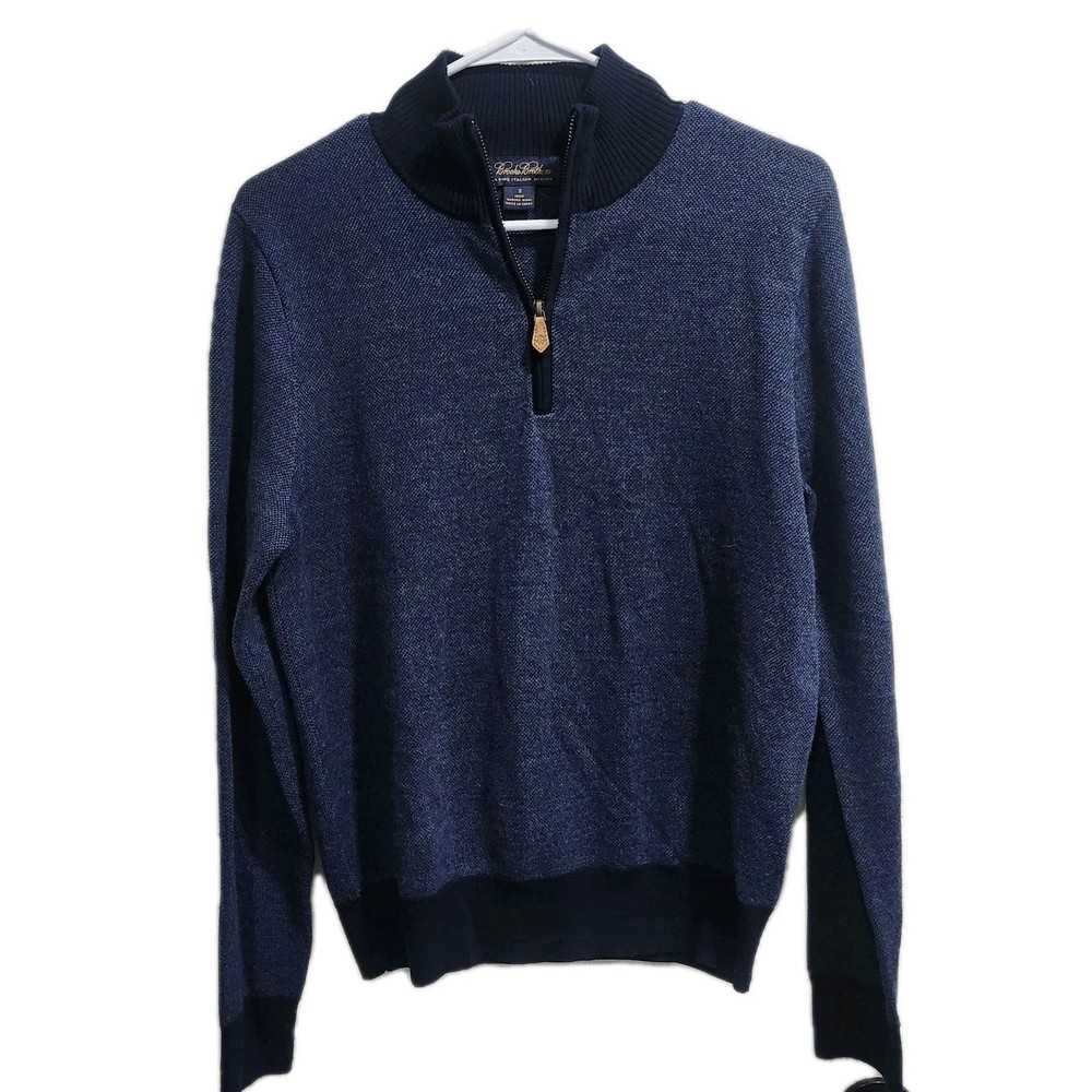 Brooks Brothers Men’s Extra Fine Italian Merino Wool Quarter Zip Sweater Blue...
