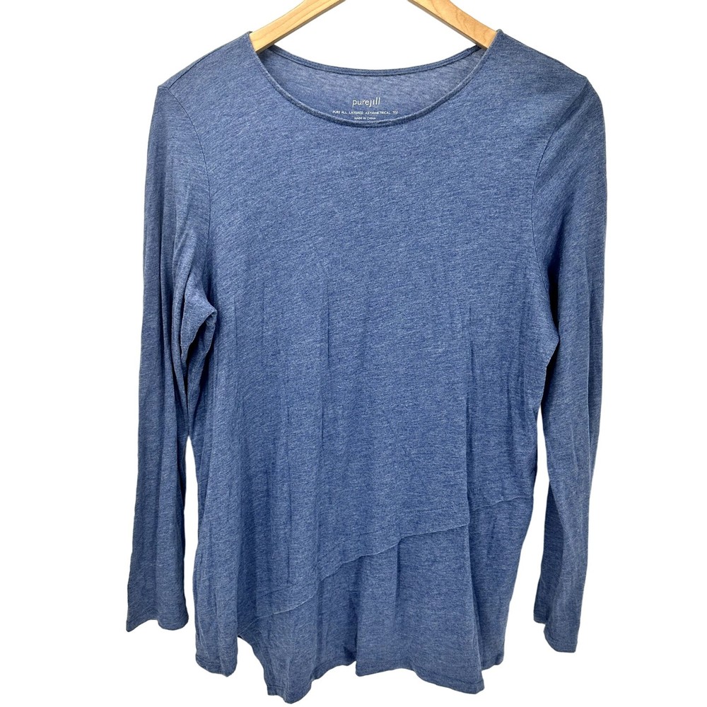 J Jill Tunic Womens Medium Layered Asymmetrical Tee Blue Long Sleeve Pure Jill