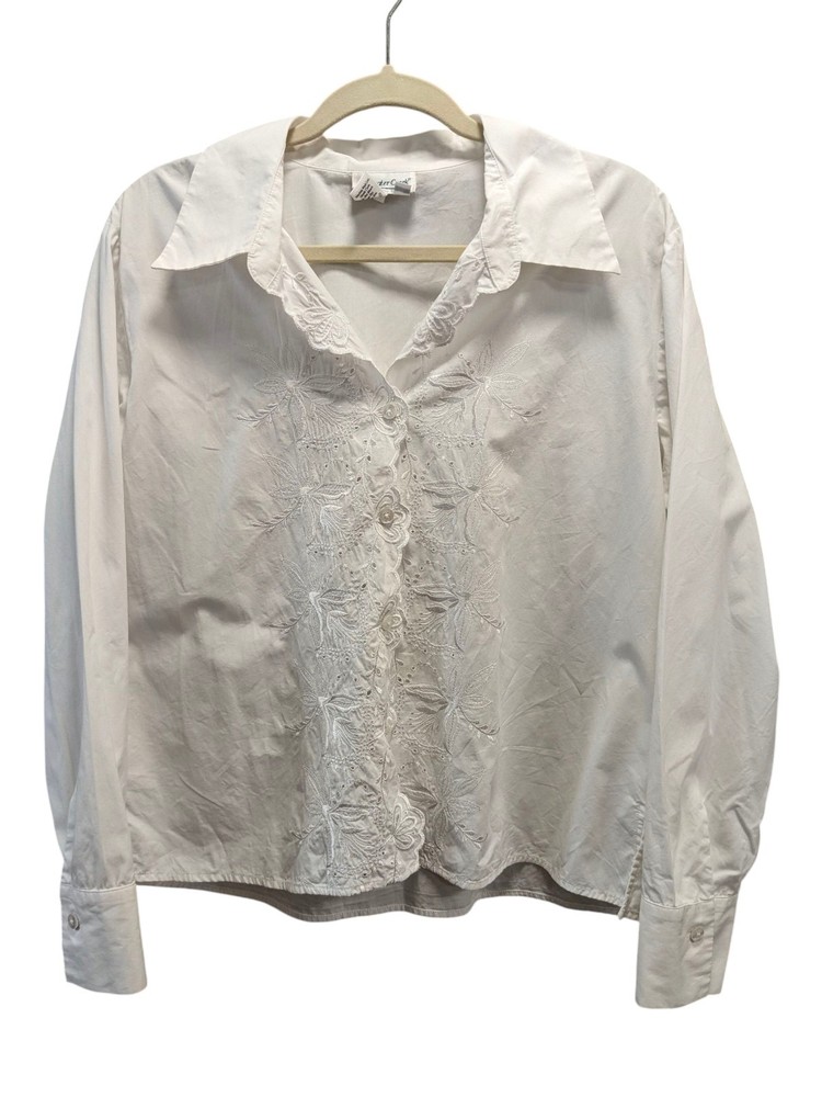 Coldwater Creek White Embroidered Button-down Shirt Size PL