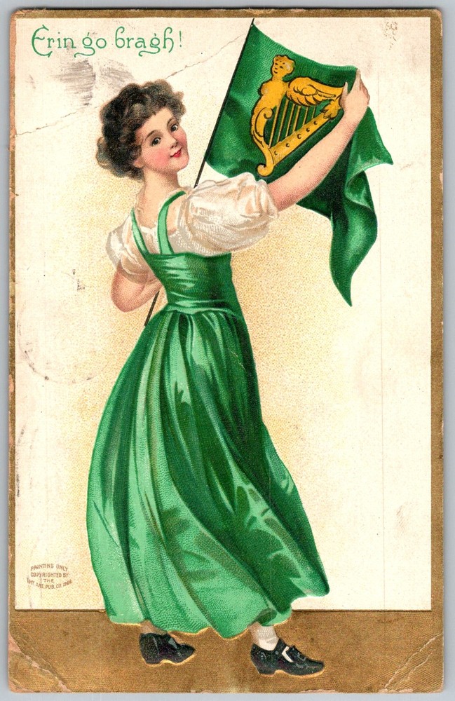 Antique Postcard Irish Girl Harp Port Townsend, WA 1900s