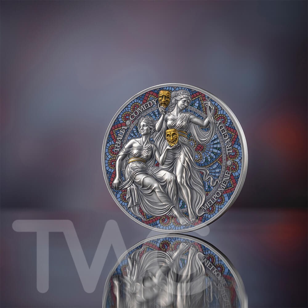 Melpomene & Thalia The Nine Muses 2 oz Antique finish Silver Coin Cameroon 2025
