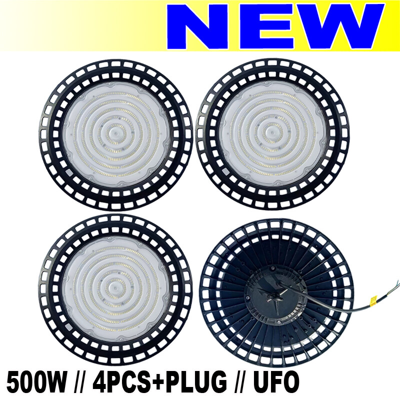 4Pc Screw-In LED High Bay Shop Lights 500W with Plug for Factory Warehouse Lighting