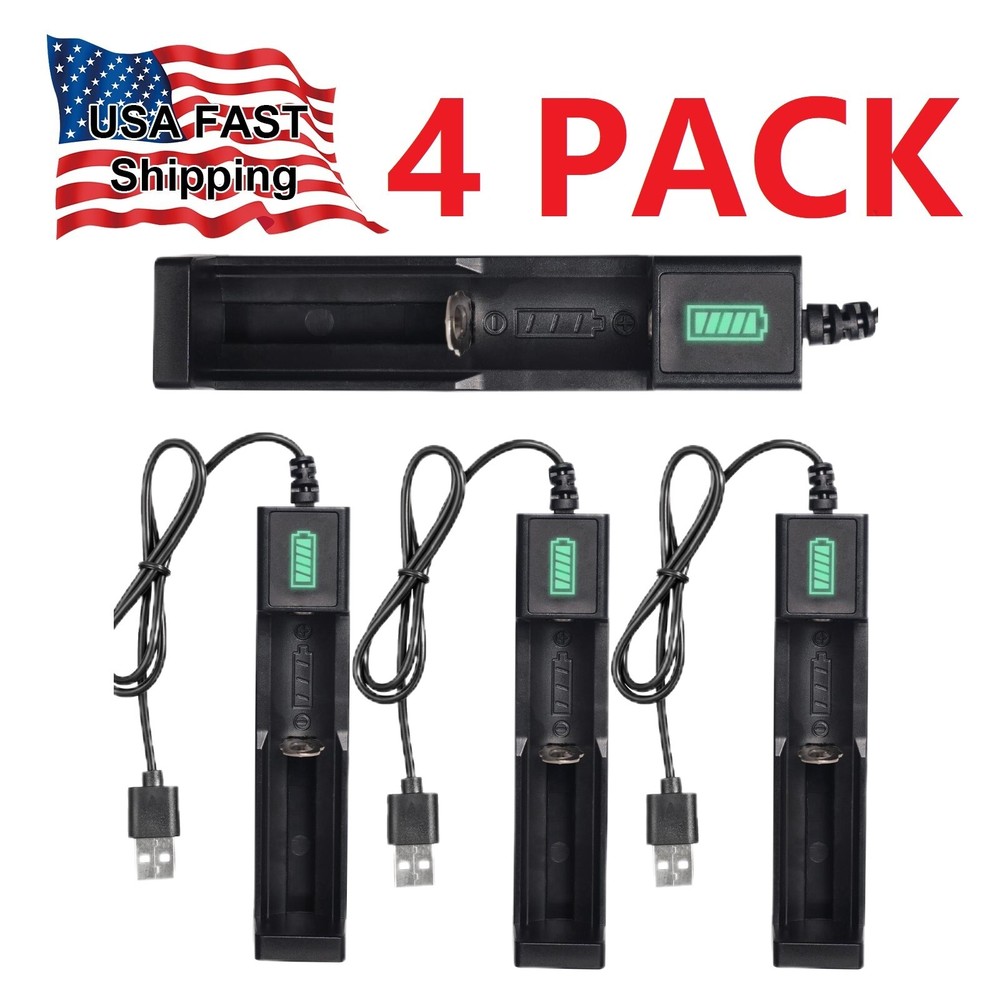 4-Pack Smart USB Charger for 3.7V Lithium Batteries 26650 14500 10440