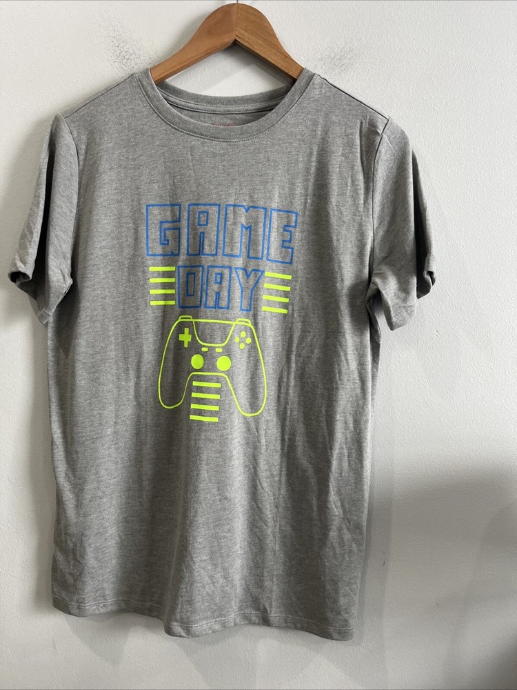 Cat And Jack Unisex Size Game Day Tee Shirt Gray With Neon Graphic Size XXL (18)