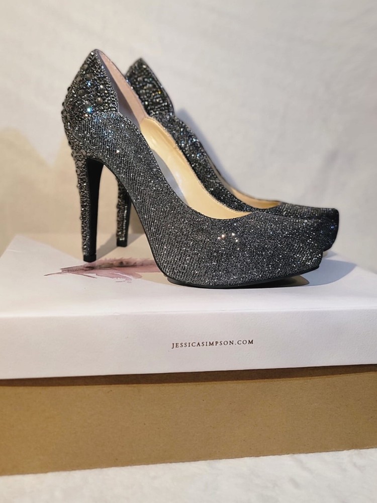 Jessica Simpson JS-PEHYTON Heels Pewter Multi Glitter Gabor | Size: Women’s 6