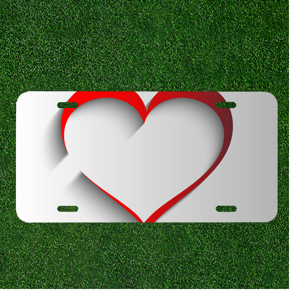 Custom Personalized License Plate Car Tag With Heart Red Shadow Grey