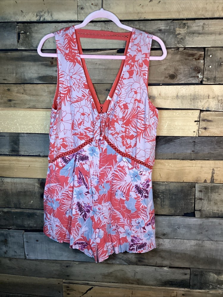 Free People Women’s Short Romper Size Small White/ Coral