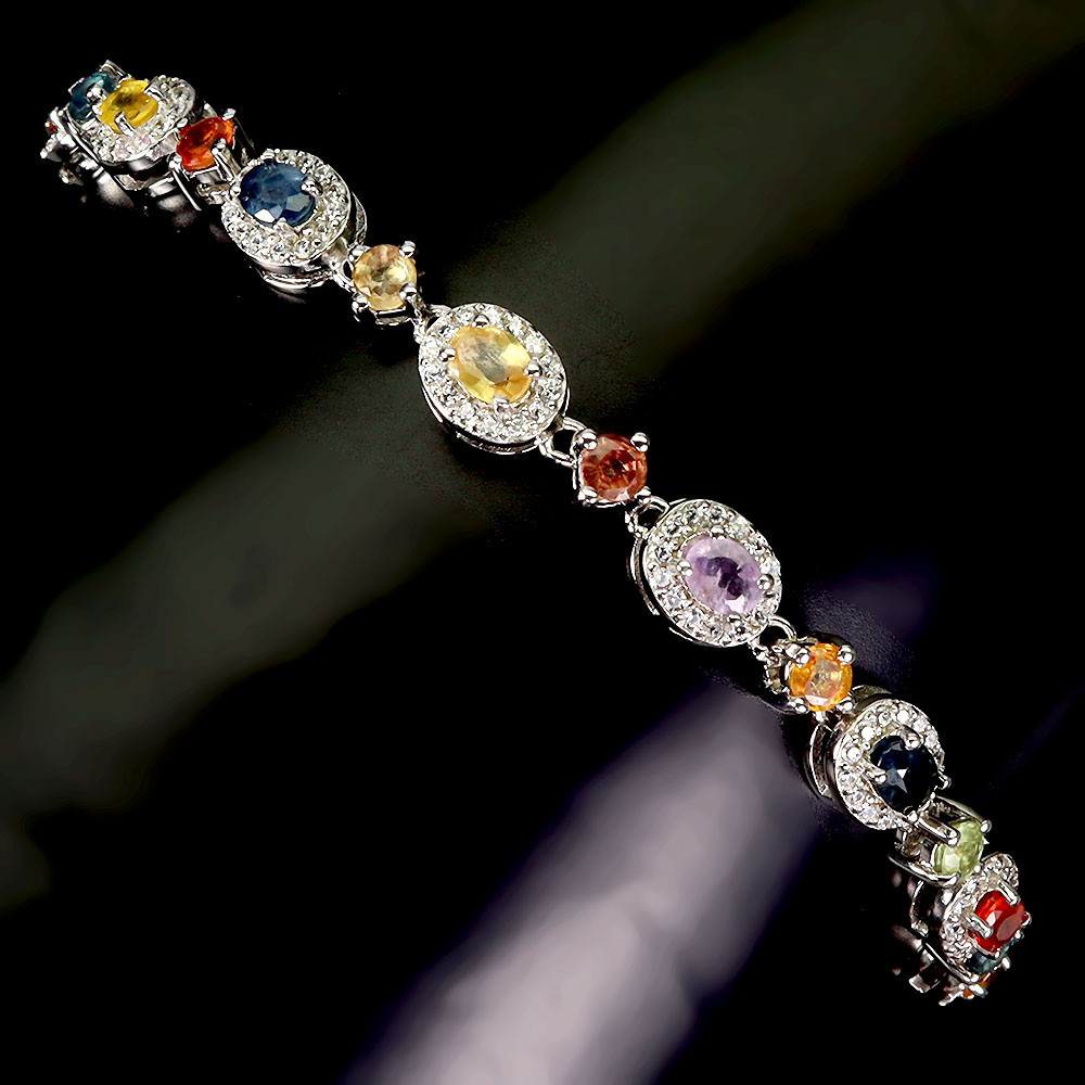 Summer 925 Silver Bracelet Oval Sapphire 4x3mm Gemstone Jewelry 8 Inches