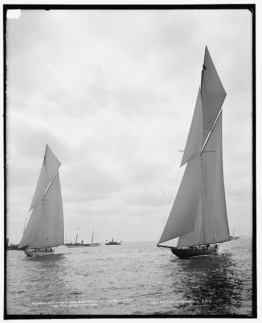 New York NY 1901 Columbia vs Shamrock II America's Cup Yachts Sailing