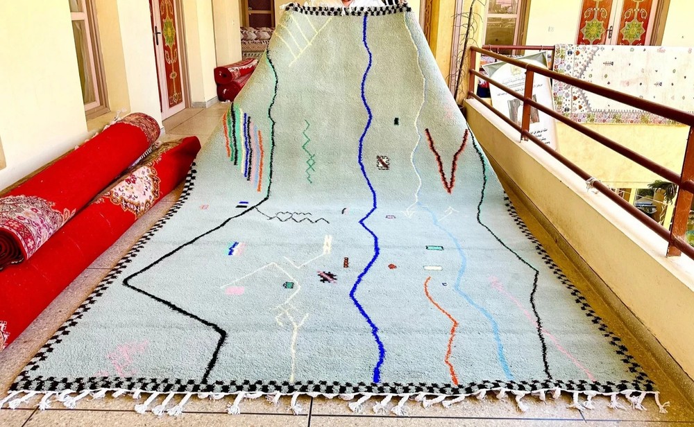 Custom Moroccan Berber Beni Ourain Wool Rug Handmade Design Carpet Rug