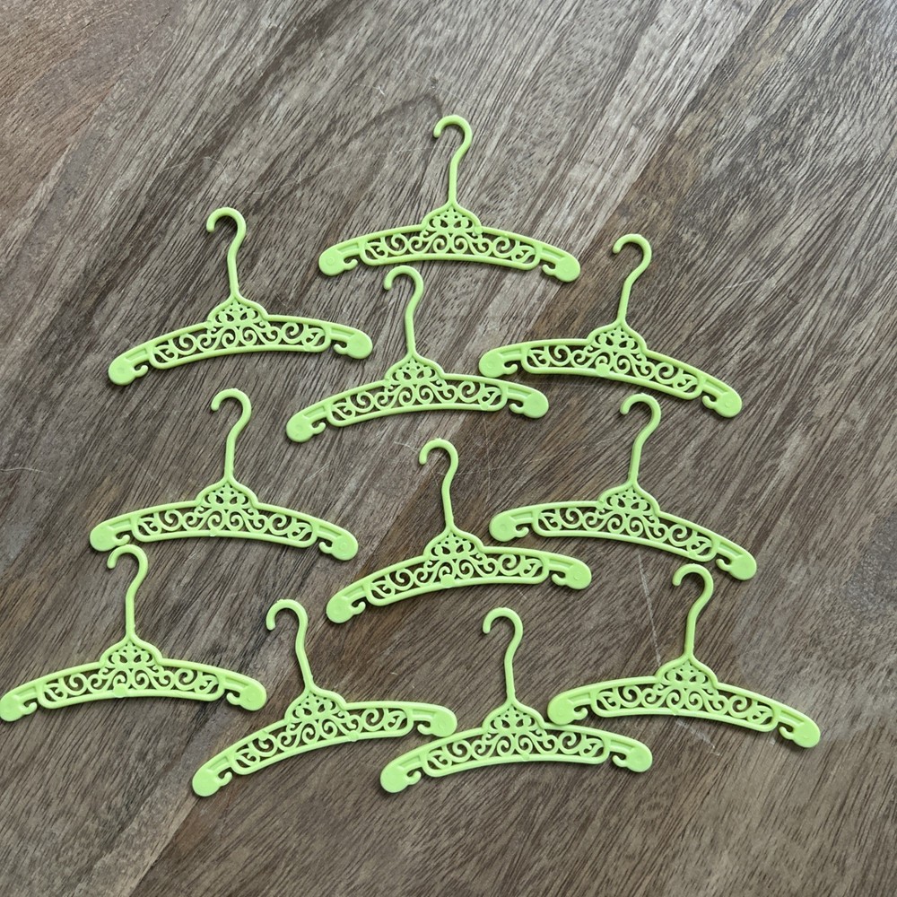 Vtg 1960s Mattel Barbie, Francie, Skipper & Ken Green Filigree Hangers lot of 11