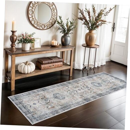 Washable Distressed 2x6 Kitchen Runner Rug for Hallway or Foyer