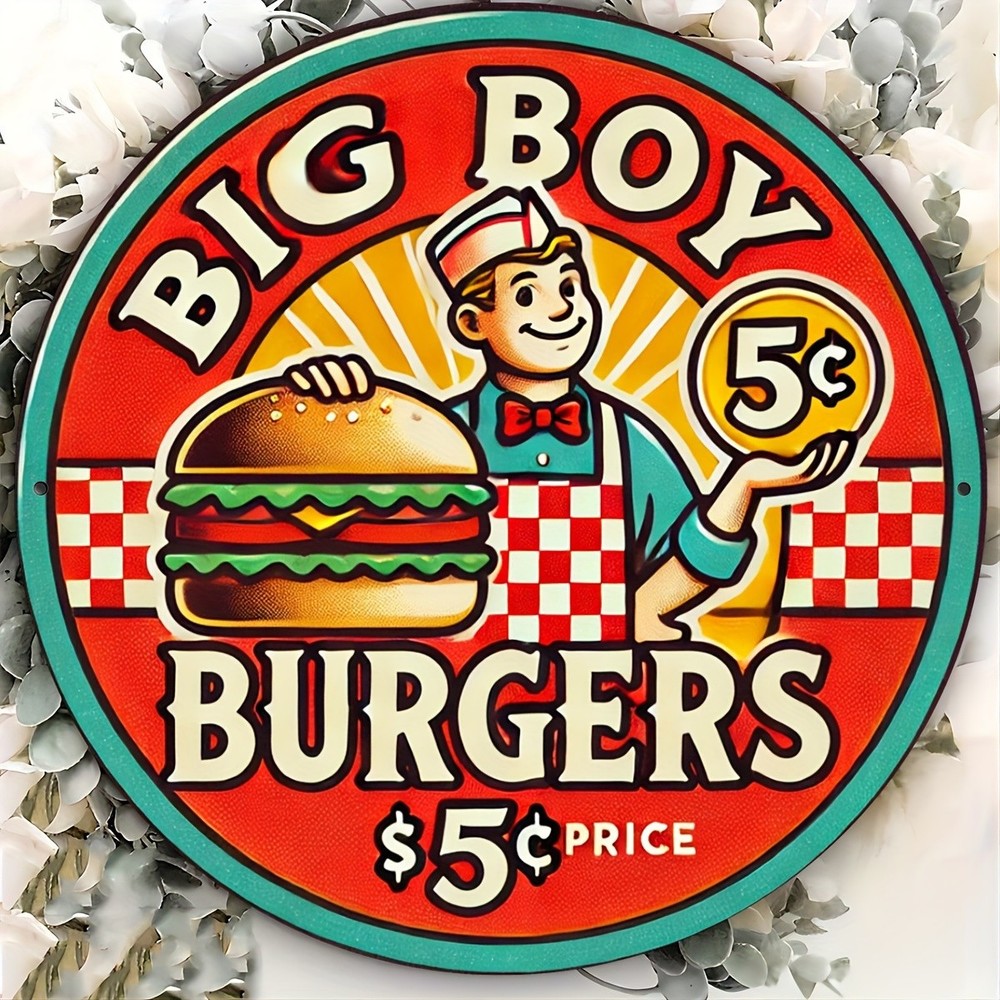 Tin Metal Sign Aluminum Vintage Retro Diner Wall Art Big Boy 8x8