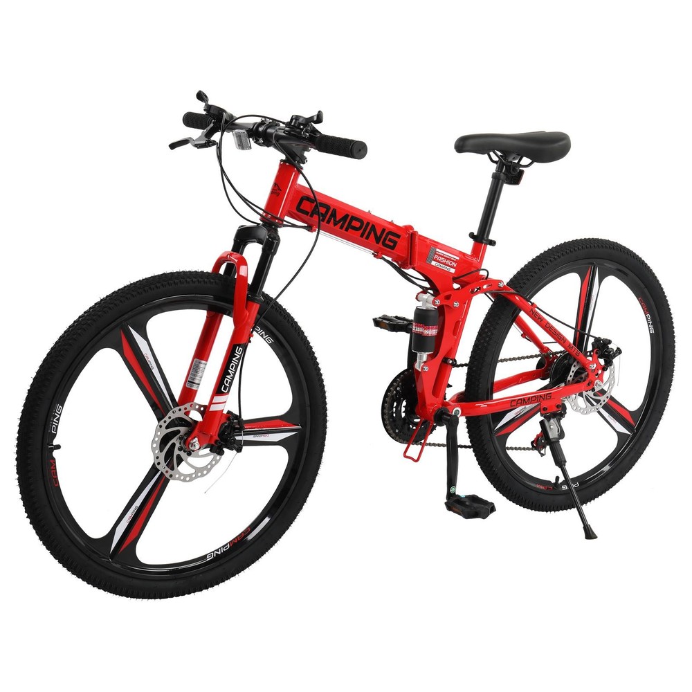 26 Inch Folding Mountain Bike Shimanos 21 Speed Bicycle Full Suspension MTB