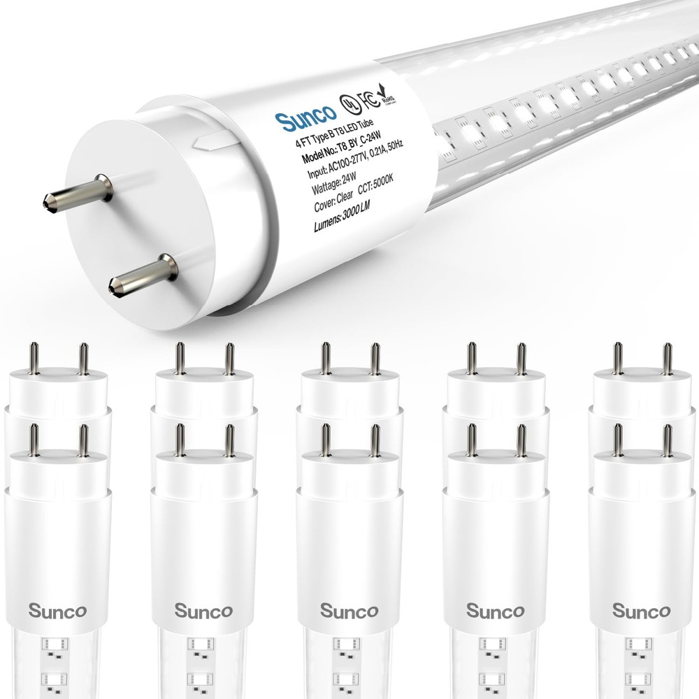 Sunco 10 Pack T8 LED Tubes 4FT Fluorescent Replacement, 48 Inch, 24W, 3000LM,...