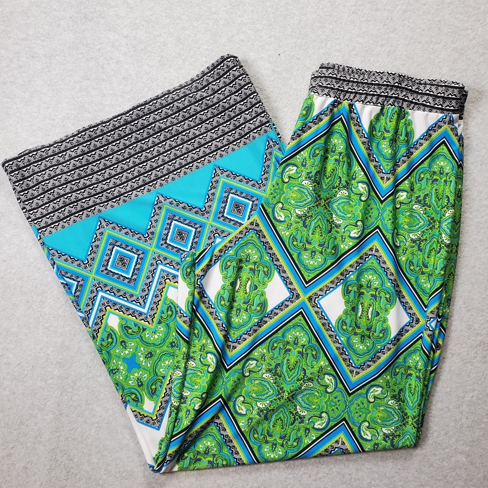 Katktus Palazzo Wide Leg Pull On Pants Blue Paisley Boho Hippie Festival XL