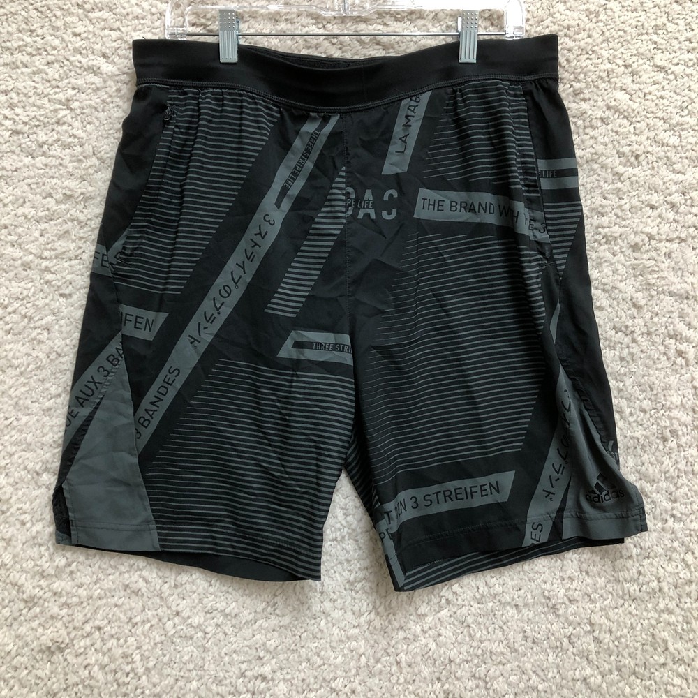 Adidas Shorts Medium Adult Black Abstract Athletic Training Running Graphic Mens-image