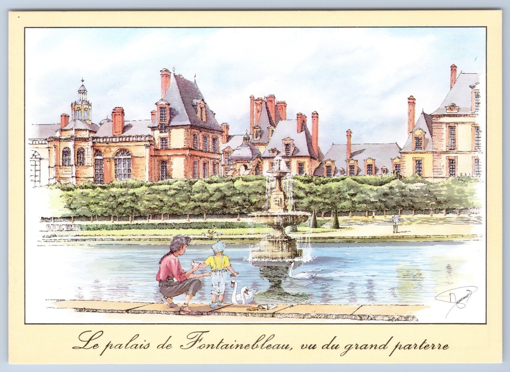 France Palais de Fontainebleau Grand Parterre View Michel Perreard Art Postcard