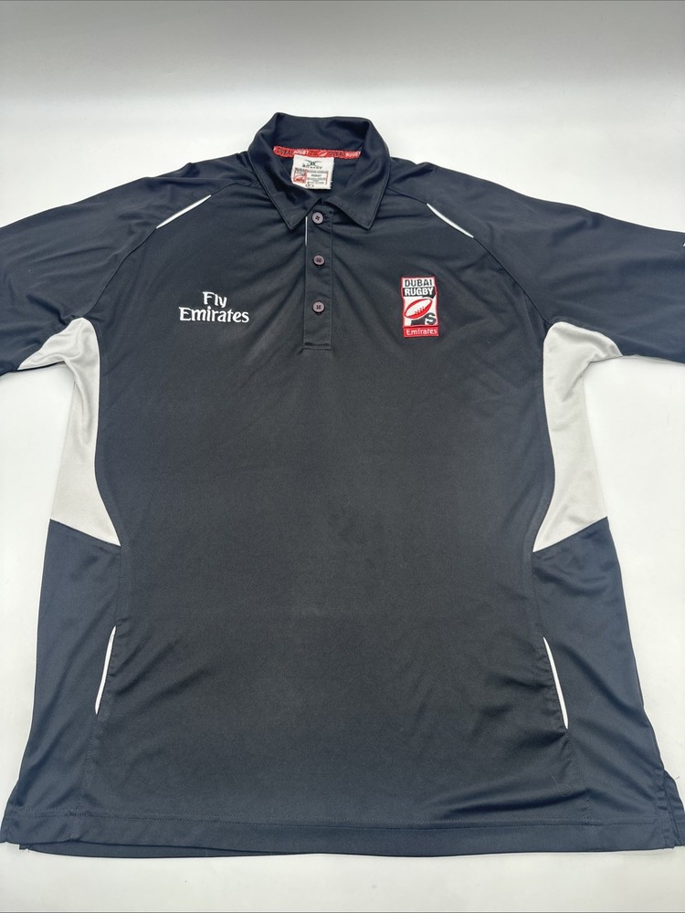 Gilbert Dubai Rugby 7S Polo Shirt Men M Black Logo Embroidered.#32993