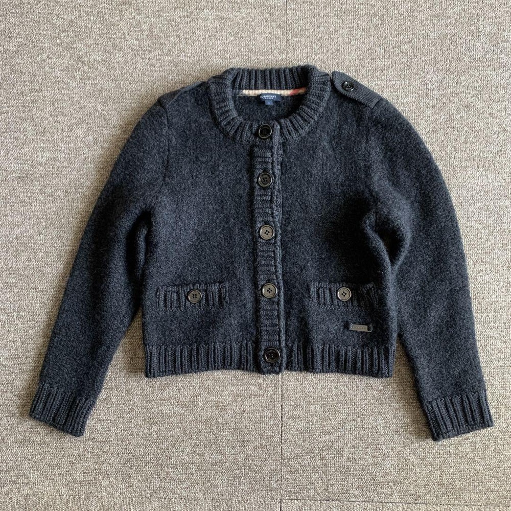 Burberry Thick Knit Cardigan Size 4 Charcoal Gray Solid New Condition