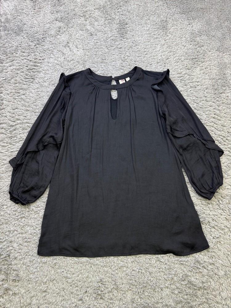 Anthropologie Dolan Left Coast Top Women XS Black Ruffle Tiered Keyhole Blouse