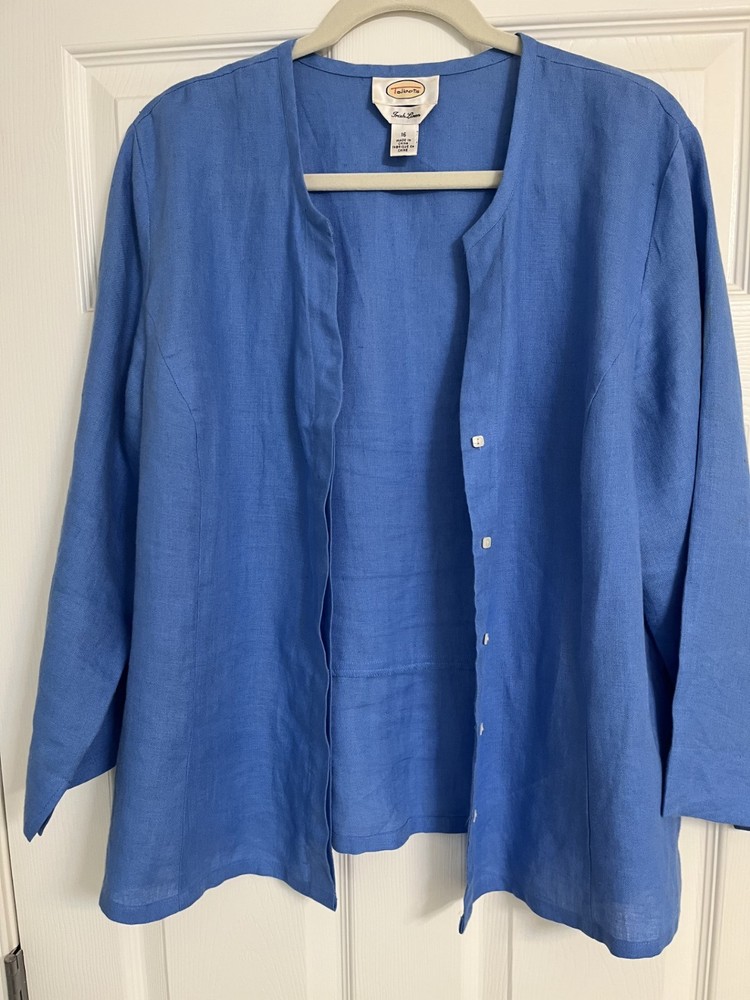 Vintage Talbots Irish Linen Baby Blue 3/4 Sleeve Shirt Size 16 Cruise Vacation