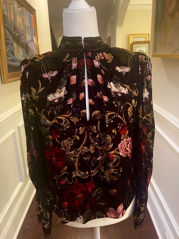 Alice + Olivia Marion Blouse In Evermore Beautiful Floral Design Sz L NWT