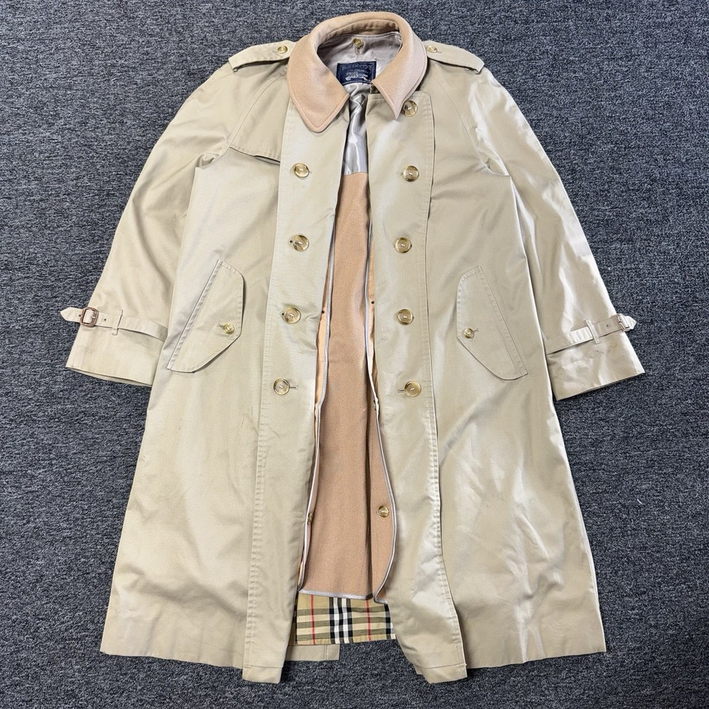 Vintage 90s Men’s Burberry's Khaki Trench Coat Classic Nova Check Lining -Size L