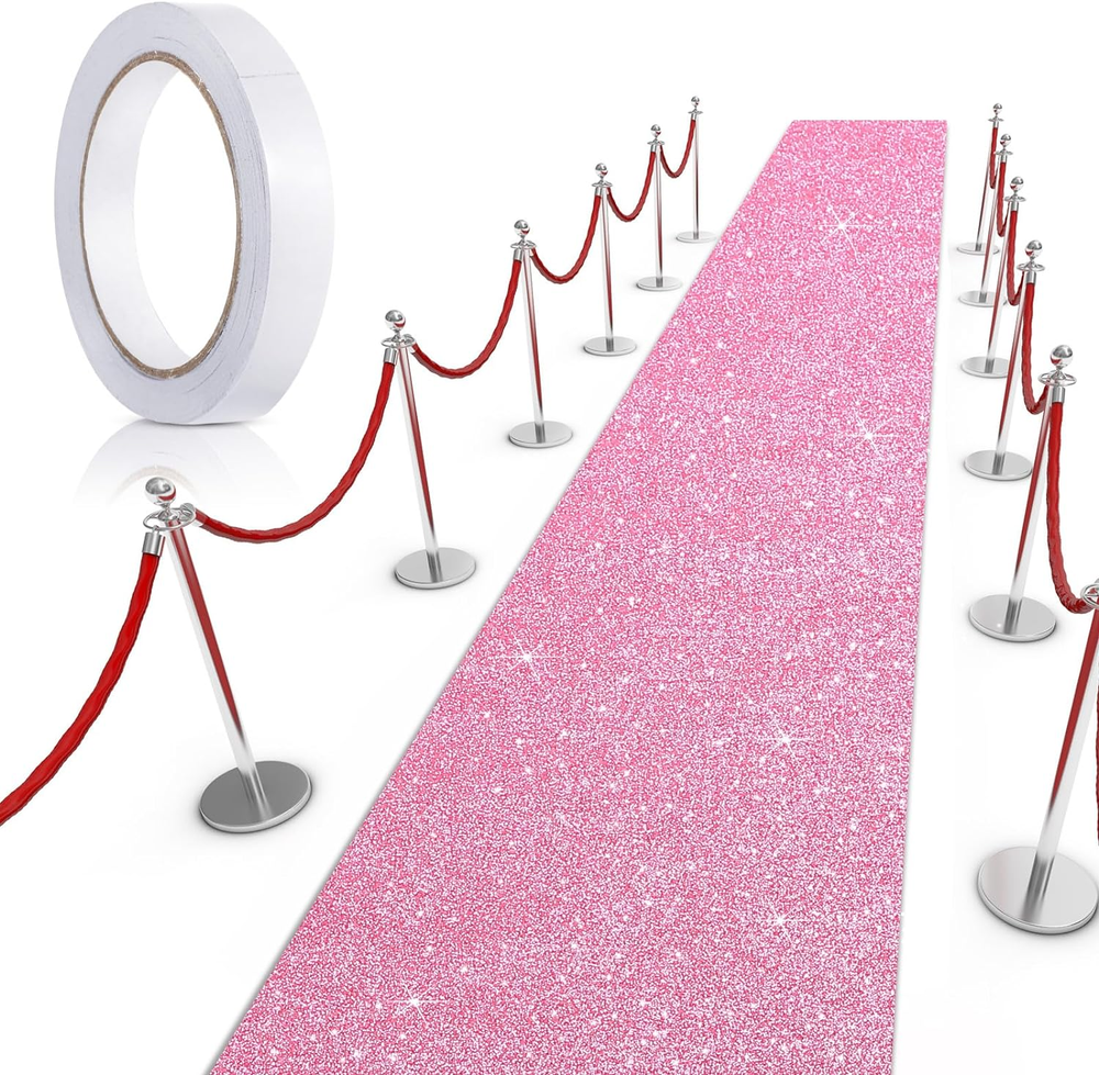 Carpet Runner Runway Rug 55 GSM Thickness with Carpet Tape for Glitter Pink