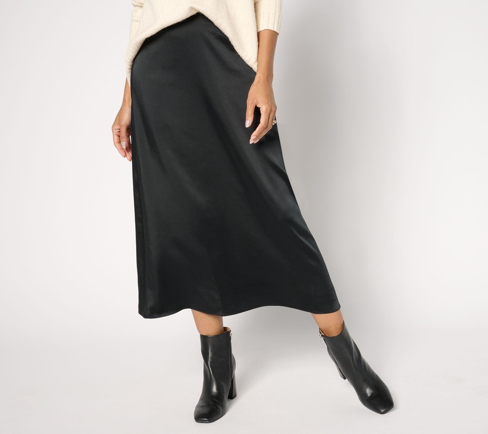 Me by Jennie Garth Women's Skirt Sz S Brookline Satin Midi Black A667995