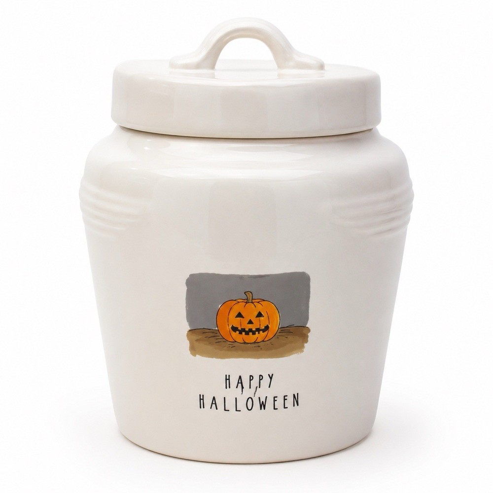 Rae Dunn Halloween Pumpkin Canister Cookie Jar Magenta 2017 Happy Halloween