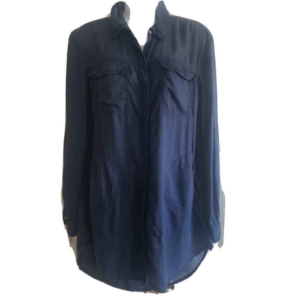 Holding Horses Anthropologie Womens Blue Button Front Tunic Top Shirt S Long