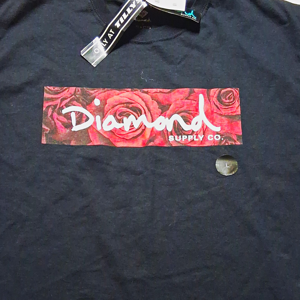 Diamond Supply Co. Black Rose Box Logo Graphic T Shirt Size L