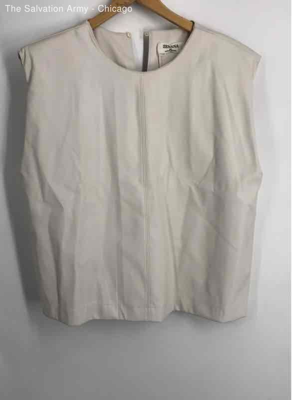 Zenana Womens Off White Sleeveless Round Neck Casual Blouse Top Size XL