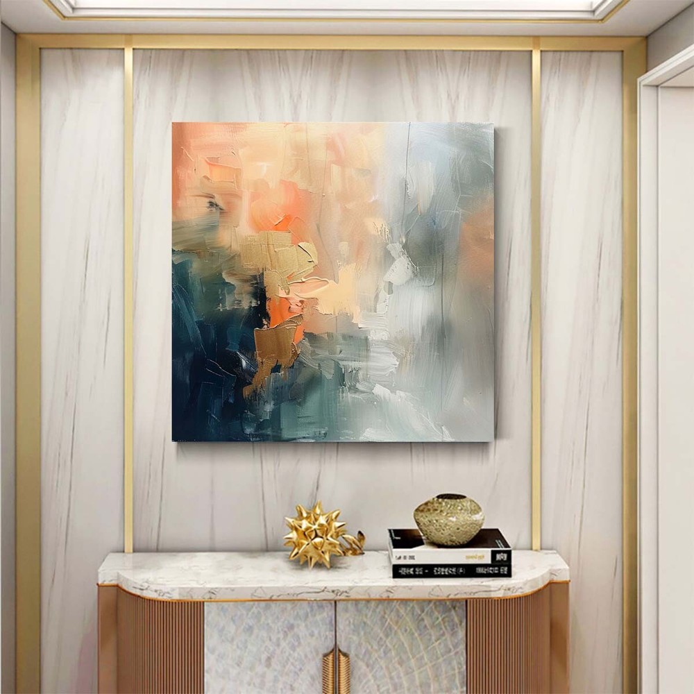 Blue Abstract Oil Painting Thick Textured Hand Painted On Canvas Wall Art 31in