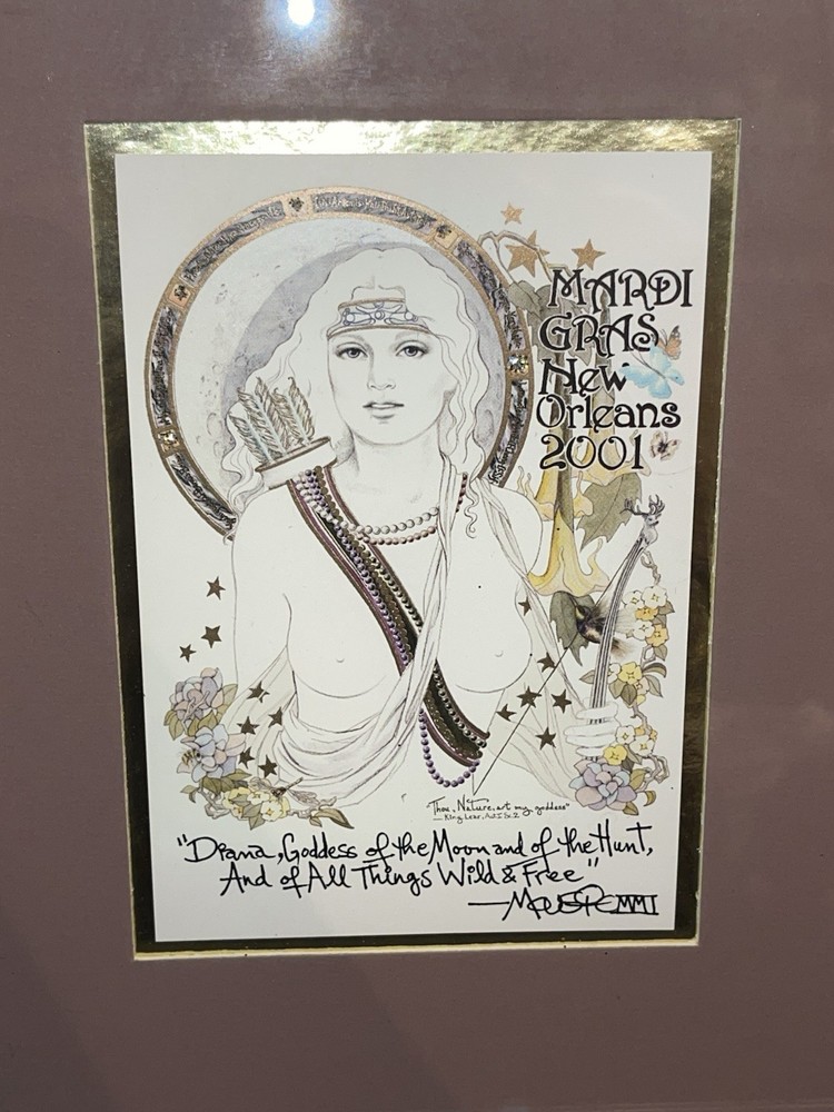 Framed Matted Mousie Art Nouveau Style Mardi Gras New Orlean 2001 Signed Print