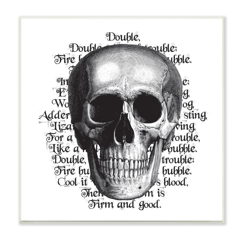 Stupell Spooky Skull Layered Vintage Script Hex Text  Wood