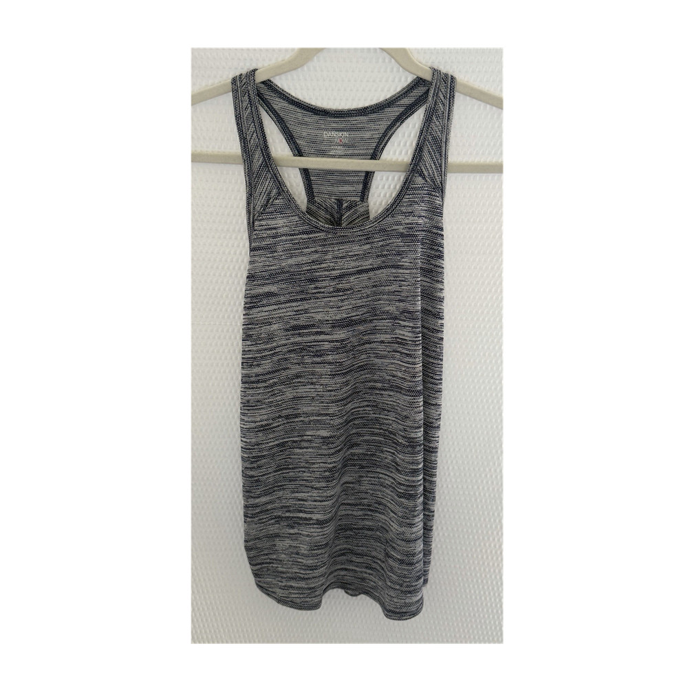 Danskin Now Women's S Blue Gray Striped Moisture Wicking Racerback Tank Top