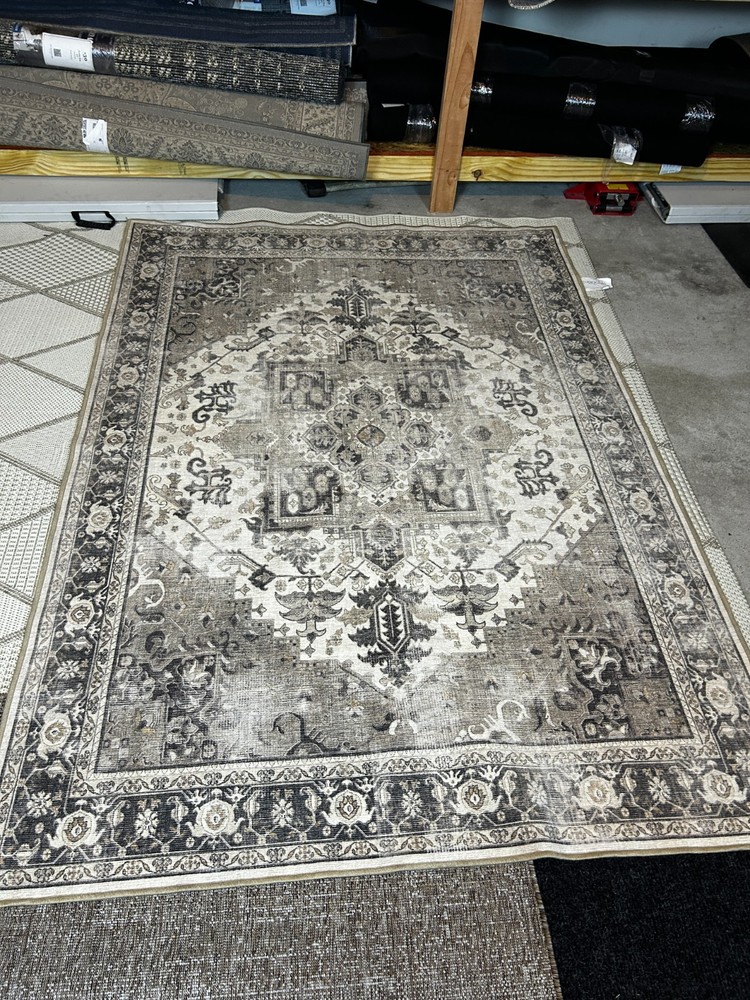 Ruggable 5x7 Washable Area Rug Gray Traditional Cover + Non-Slip Pad