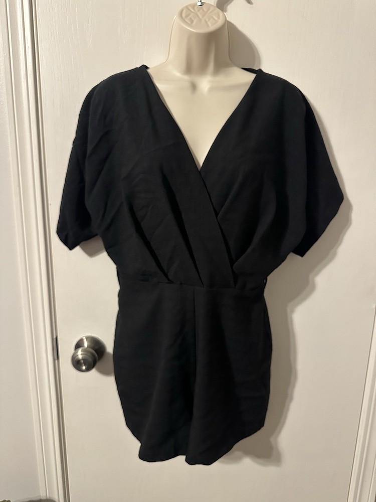 Contemporary Womens Black V Neck Romper Jumpsuit