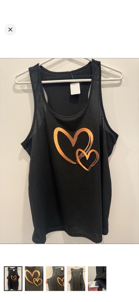 SHEIN Womens L Black Orange Heart Graphic Print Scoop Neck Racerback Tank Top