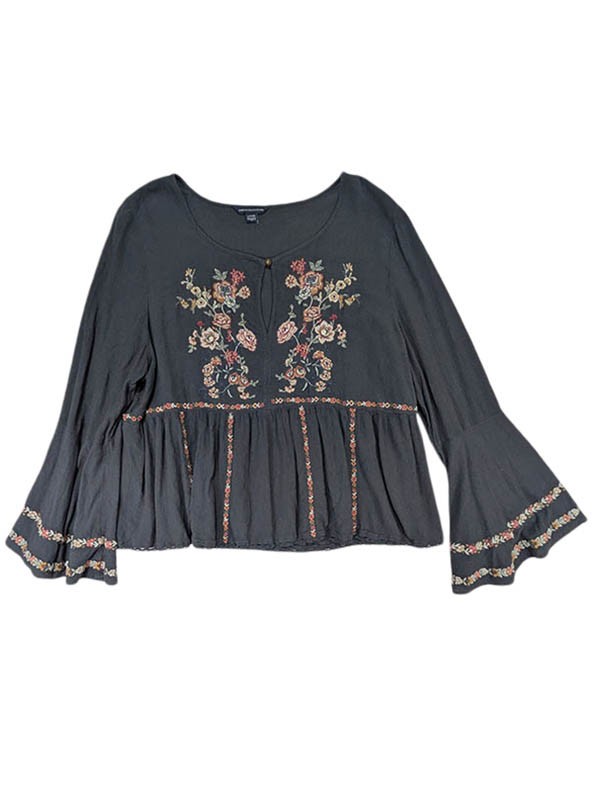 American Eagle Tunic Womens XL Gray Boho Cottagecore Whimsigoth Babydoll 70's